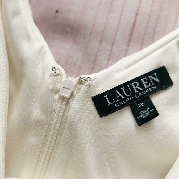 NWT Lauren Ralph Lauren Ruffle V-neck Sheath Dress Cream White | Women's Size 12 - Picture 8 of 11